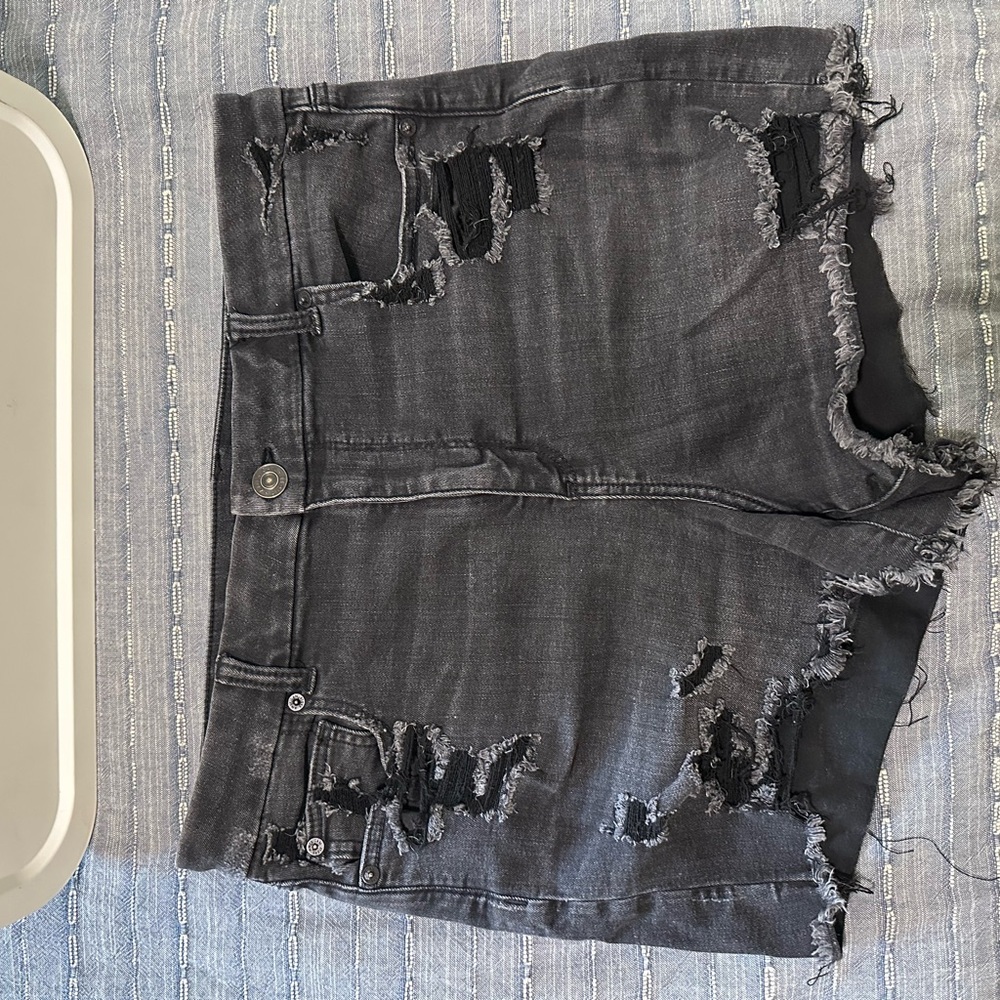 American Eagle Outfitters Gray Jean Shorts High-Waisted Distressed